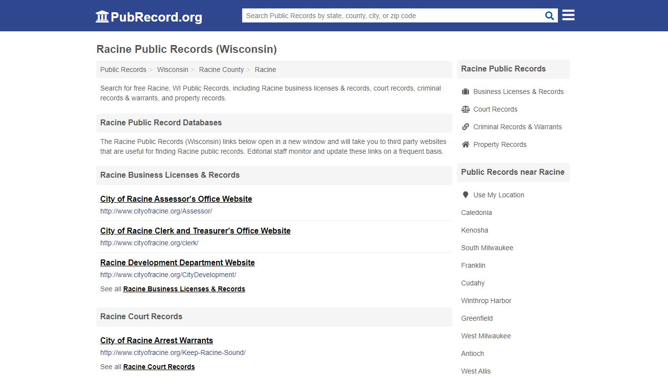 Free Racine Public Records (Wisconsin Public Records) - PubRecord.org